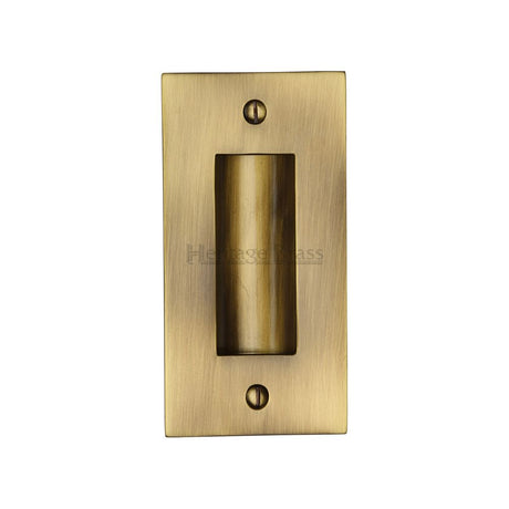 This is an image of a Heritage Brass - Flush Pull Handle 4" Antique Brass Finish, c1820-4-at that is available to order from T.H Wiggans Ironmongery in Kendal.