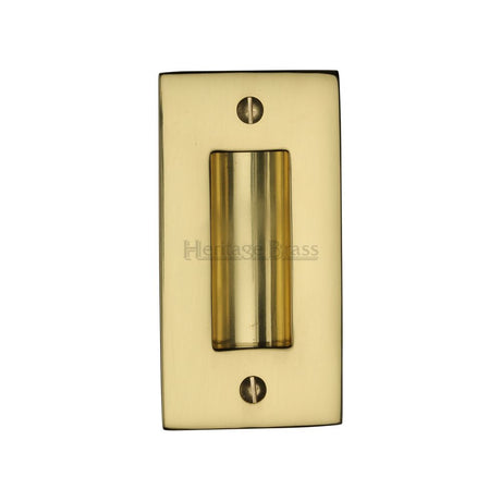 This is an image of a Heritage Brass - Flush Pull Handle 4" Polished Brass Finish, c1820-4-pb that is available to order from T.H Wiggans Ironmongery in Kendal.