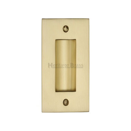 This is an image of a Heritage Brass - Flush Pull Handle 4" Satin Brass Finish, c1820-4-sb that is available to order from T.H Wiggans Ironmongery in Kendal.