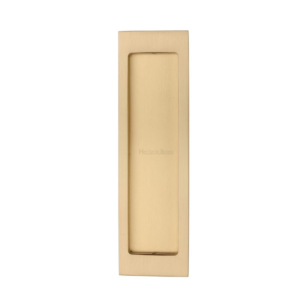 This is an image of a Heritage Brass - Flush Pull 197mm Satin Brass Finish, c1872-sb that is available to order from T.H Wiggans Ironmongery in Kendal.