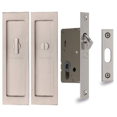 This is an image of a Heritage Brass - Flush Pull Privacy Set 197mm Satin Nickel Finish, c1877-sn that is available to order from T.H Wiggans Ironmongery in Kendal.