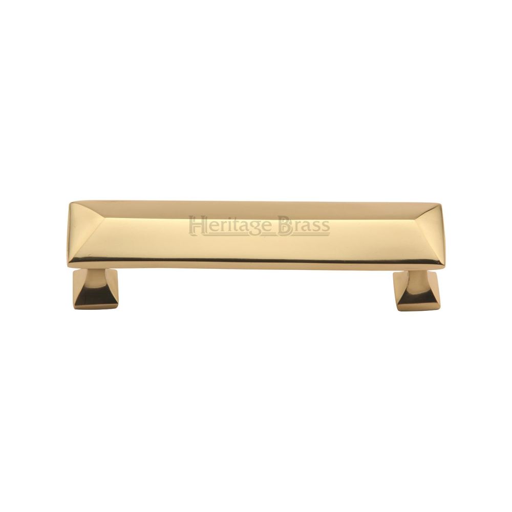 This is an image of a Heritage Brass - Cabinet Pull Pyramid Design 96mm CTC Polished Brass Finish, c2231-96-pb that is available to order from T.H Wiggans Ironmongery in Kendal.