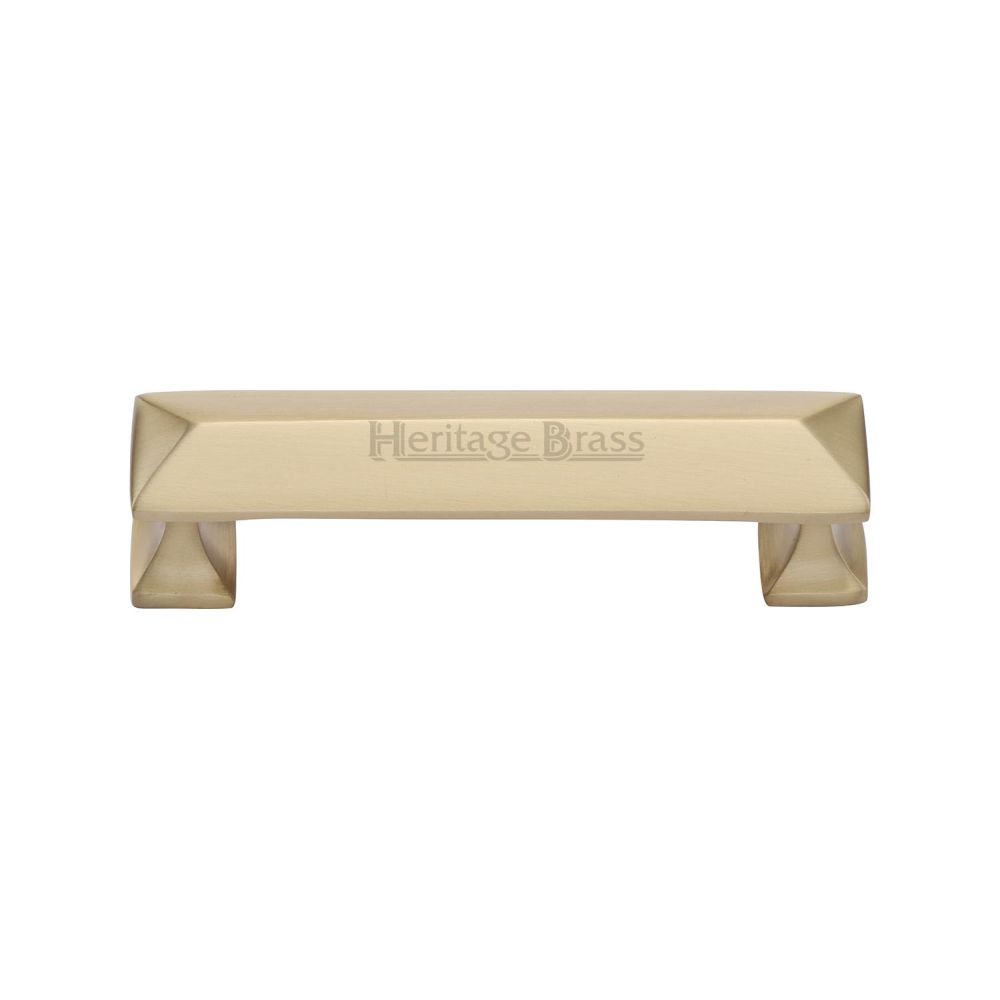 This is an image of a Heritage Brass - Cabinet Pull Pyramid Design 96mm CTC Satin Brass Finish, c2231-96-sb that is available to order from T.H Wiggans Ironmongery in Kendal.