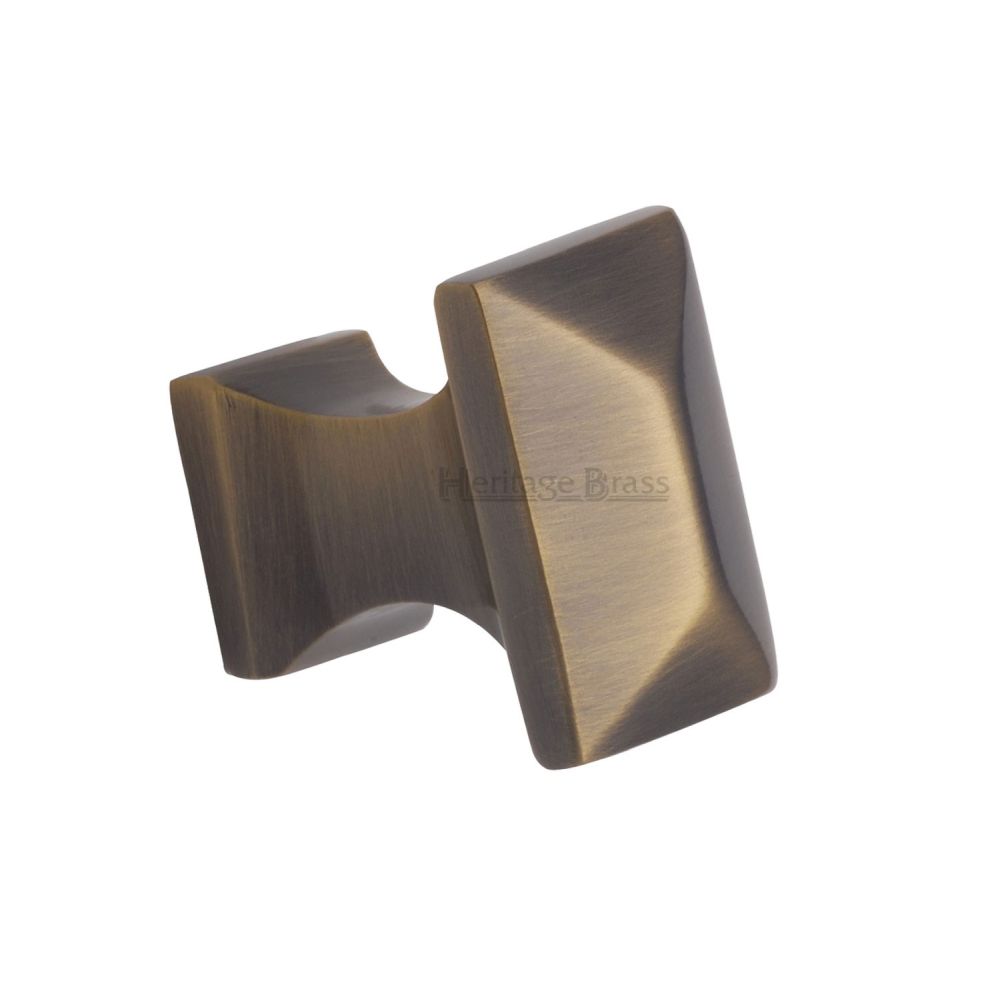 This is an image of a Heritage Brass - Cabinet Knob Pyramid Design 35mm Antique Brass Finish, c2232-at that is available to order from T.H Wiggans Ironmongery in Kendal.