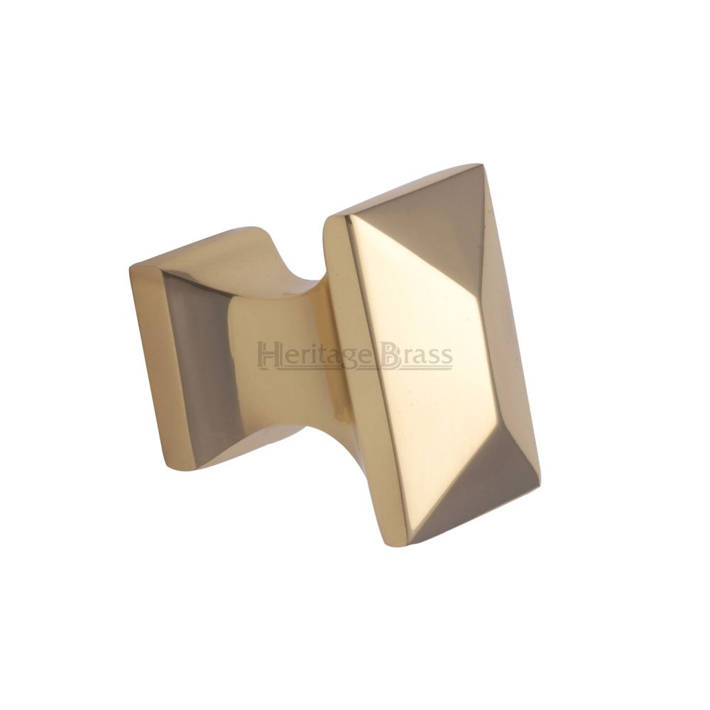 This is an image of a Heritage Brass - Cabinet Knob Pyramid Design 35mm Polished Brass Finish, c2232-pb that is available to order from T.H Wiggans Ironmongery in Kendal.