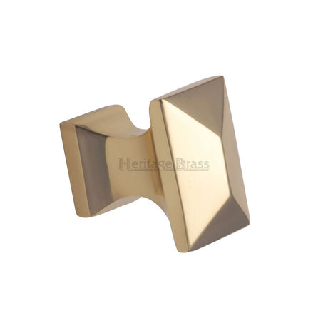 This is an image of a Heritage Brass - Cabinet Knob Pyramid Design 35mm Polished Brass Finish, c2232-pb that is available to order from T.H Wiggans Ironmongery in Kendal.
