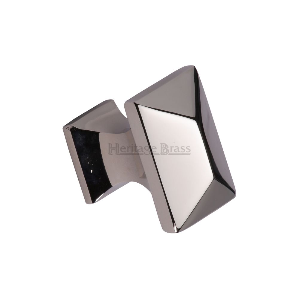 This is an image of a Heritage Brass - Cabinet Knob Pyramid Design 35mm Polished Nickel Finish, c2232-pnf that is available to order from T.H Wiggans Ironmongery in Kendal.