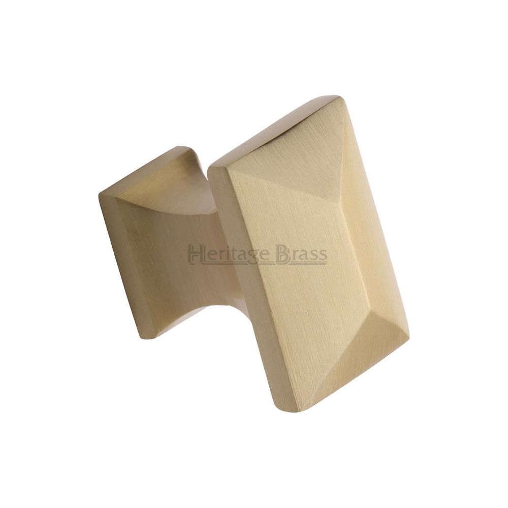 This is an image of a Heritage Brass - Cabinet Knob Pyramid Design 35mm Satin Brass Finish, c2232-sb that is available to order from T.H Wiggans Ironmongery in Kendal.