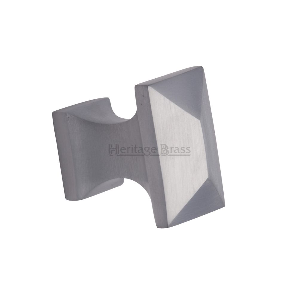This is an image of a Heritage Brass - Cabinet Knob Pyramid Design 35mm Satin Chrome Finish, c2232-sc that is available to order from T.H Wiggans Ironmongery in Kendal.