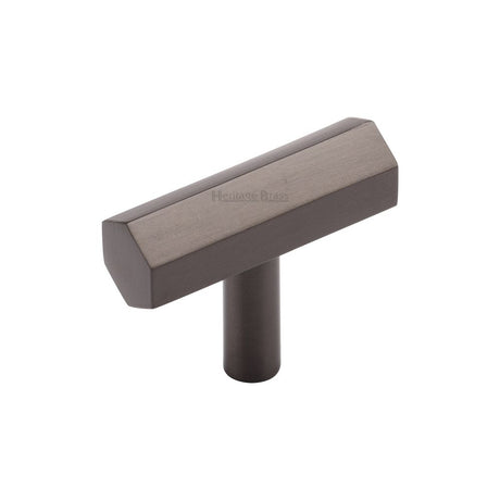 This is an image of a Heritage Brass - Cabinet Knob Hexagon T-Bar Design 41mm Matt Bronze Finish, c2235-mb that is available to order from T.H Wiggans Ironmongery in Kendal.