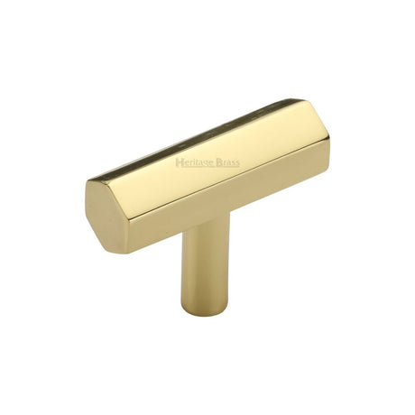 This is an image of a Heritage Brass - Cabinet Knob Hexagon T-Bar Design 41mm Polished Brass Finish, c2235-pb that is available to order from T.H Wiggans Ironmongery in Kendal.