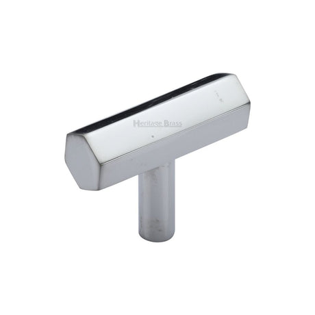 This is an image of a Heritage Brass - Cabinet Knob Hexagon T-Bar Design 41mm Polished Chrome Finish, c2235-pc that is available to order from T.H Wiggans Ironmongery in Kendal.