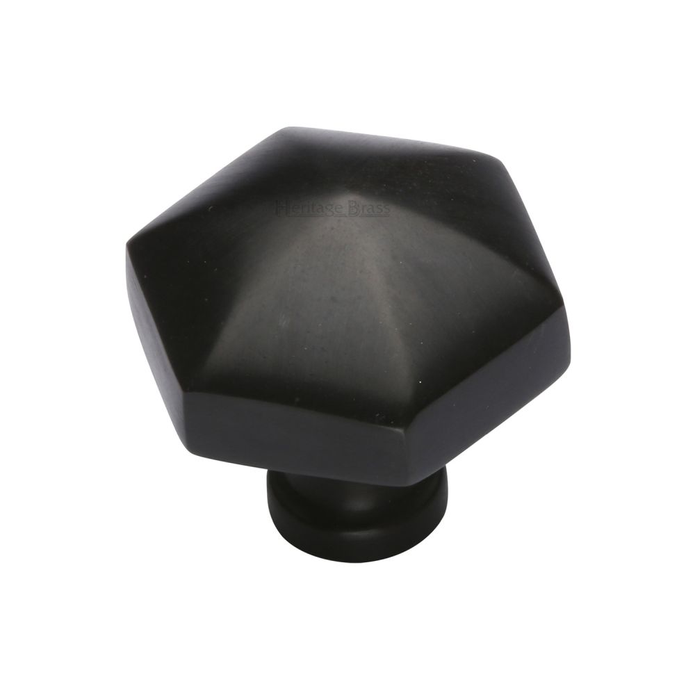 This is an image of a Heritage Brass - Cabinet Knob Classic Hexagon Design 32mm Matt Black Finish, c2238-bkmt that is available to order from T.H Wiggans Ironmongery in Kendal.