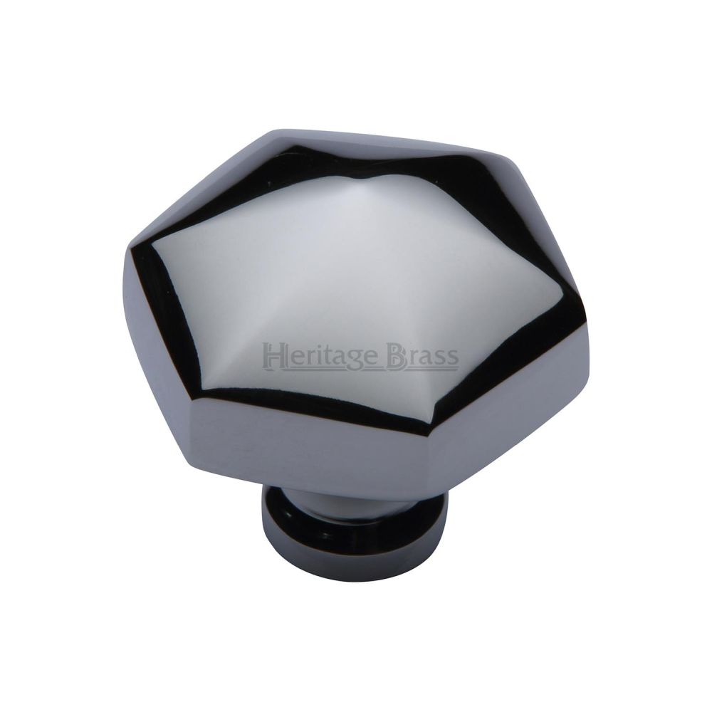 This is an image of a Heritage Brass - Cabinet Knob Classic Hexagon Design 32mm Polished Chrome Finish, c2238-pc that is available to order from T.H Wiggans Ironmongery in Kendal.