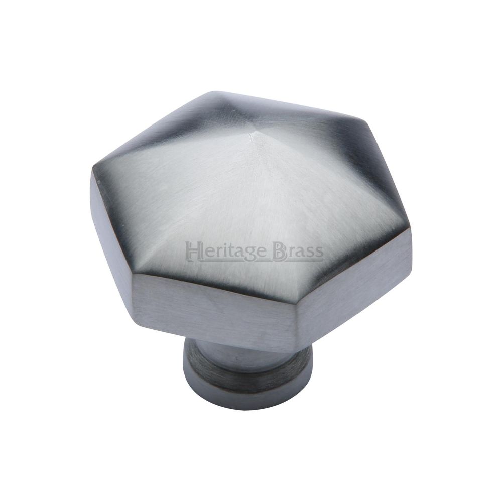 This is an image of a Heritage Brass - Cabinet Knob Classic Hexagon Design 32mm Satin Chrome Finish, c2238-sc that is available to order from T.H Wiggans Ironmongery in Kendal.