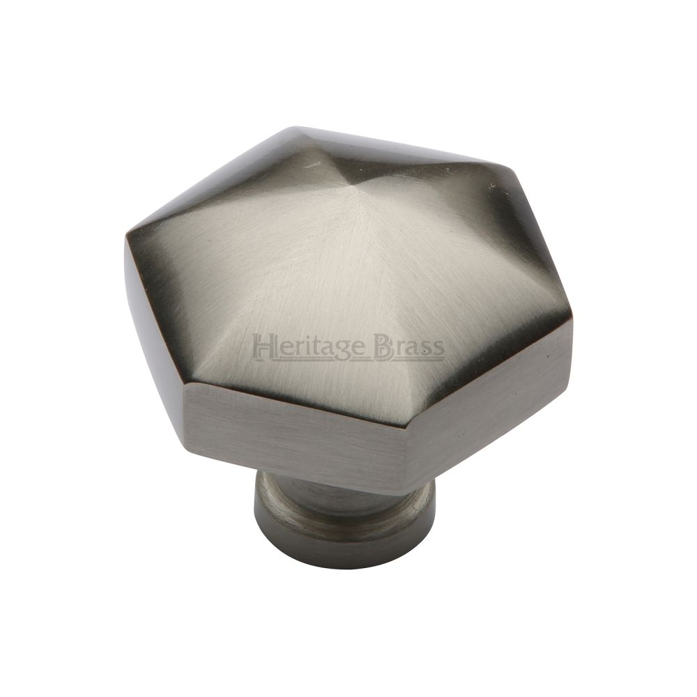 This is an image of a Heritage Brass - Cabinet Knob Classic Hexagon Design 32mm Satin Nickel Finish, c2238-sn that is available to order from T.H Wiggans Ironmongery in Kendal.