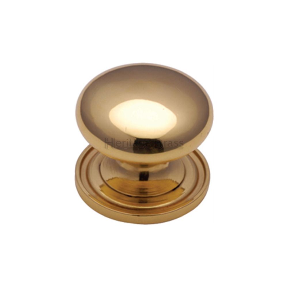 This is an image of a Heritage Brass - Cabinet Knob Victorian Round Design with base 25mm Polished Brass F, c2240-25-pb that is available to order from T.H Wiggans Ironmongery in Kendal.