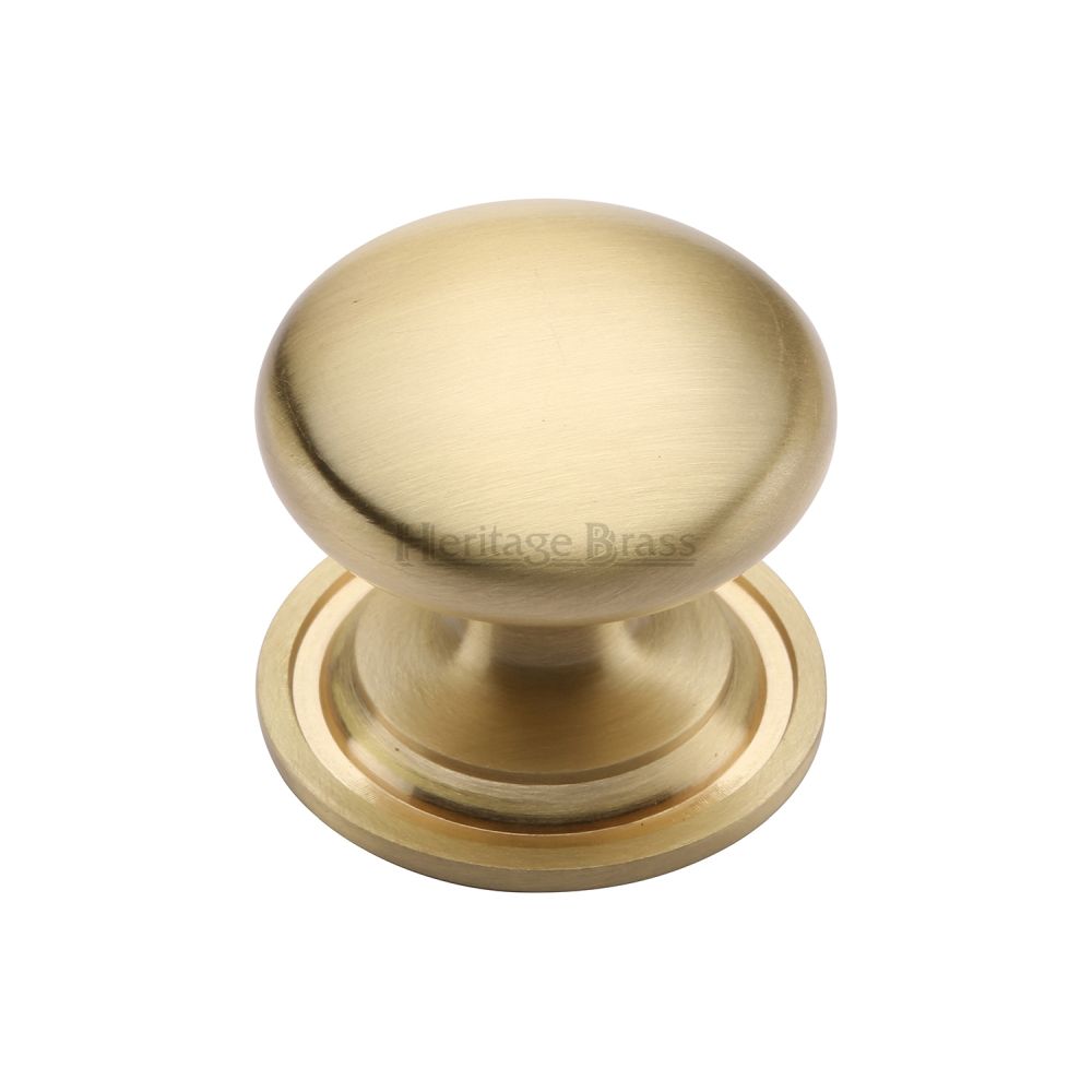 This is an image of a Heritage Brass - Cabinet Knob Victorian Round Design with base 25mm Satin Brass F, c2240-25-sb that is available to order from T.H Wiggans Ironmongery in Kendal.