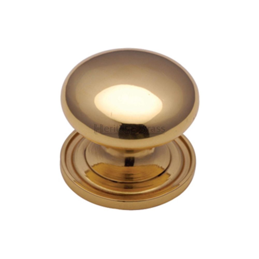 This is an image of a Heritage Brass - Cabinet Knob Victorian Round Design with base 32mm Polished Brass F, c2240-32-pb that is available to order from T.H Wiggans Ironmongery in Kendal.