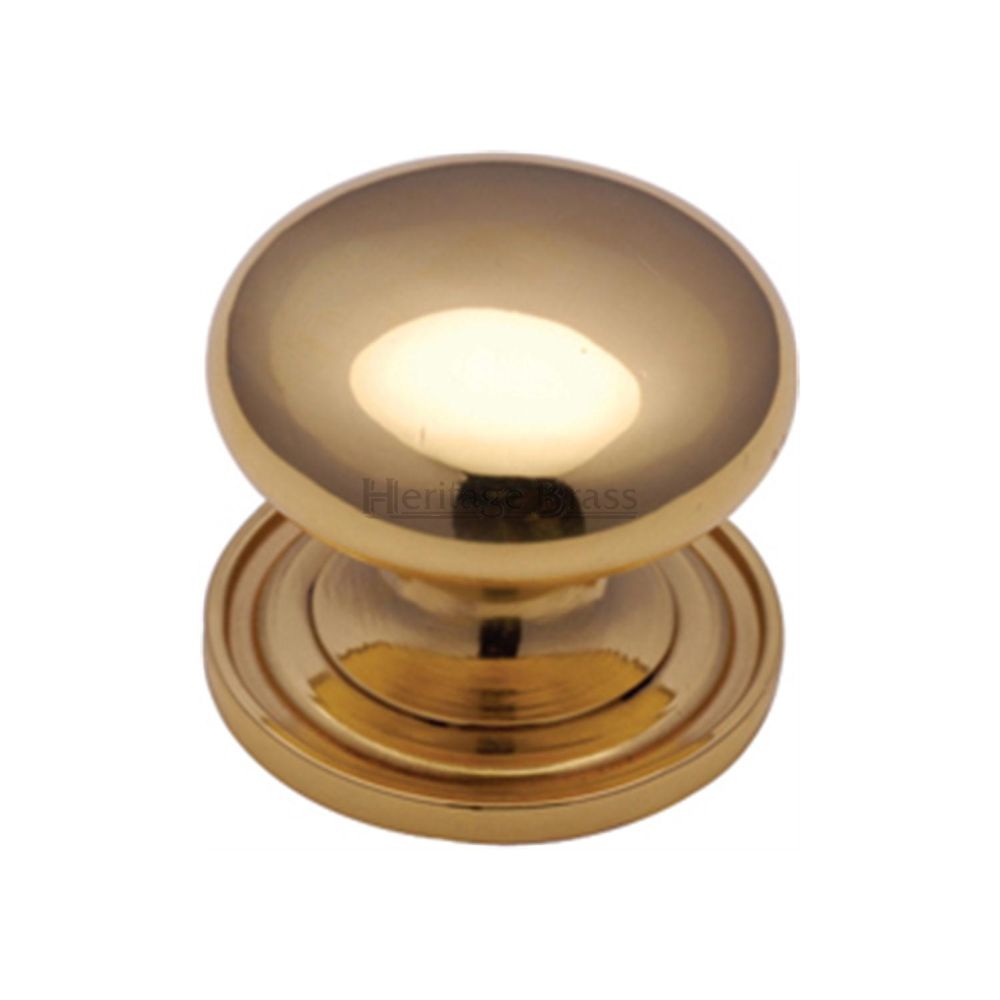 This is an image of a Heritage Brass - Cabinet Knob Victorian Round Design with base 48mm Polished Brass F, c2240-48-pb that is available to order from T.H Wiggans Ironmongery in Kendal.