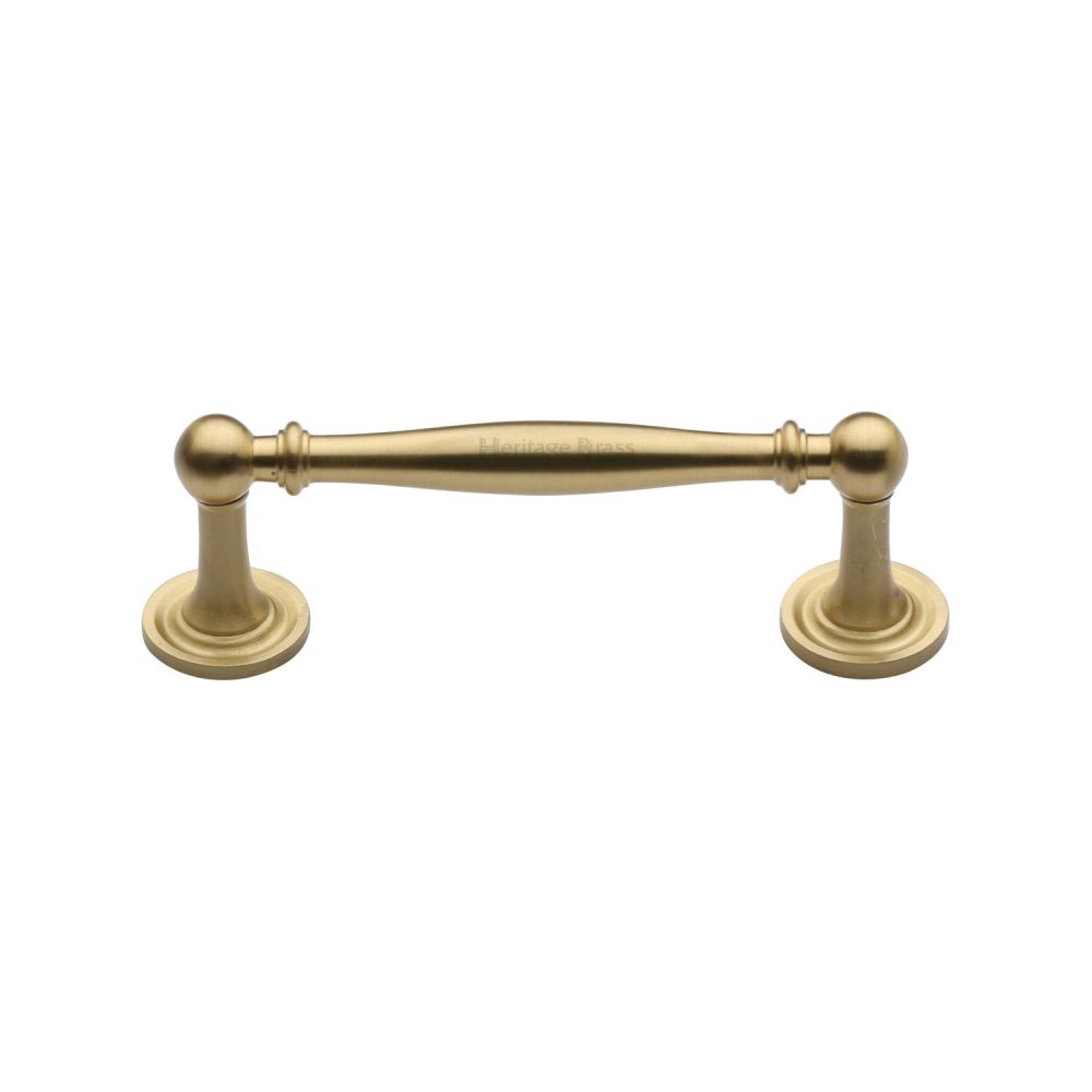 This is an image of a Heritage Brass - Cabinet Pull Colonial Design 96mm CTC Satin Brass Finish, c2533-96-sb that is available to order from T.H Wiggans Ironmongery in Kendal.