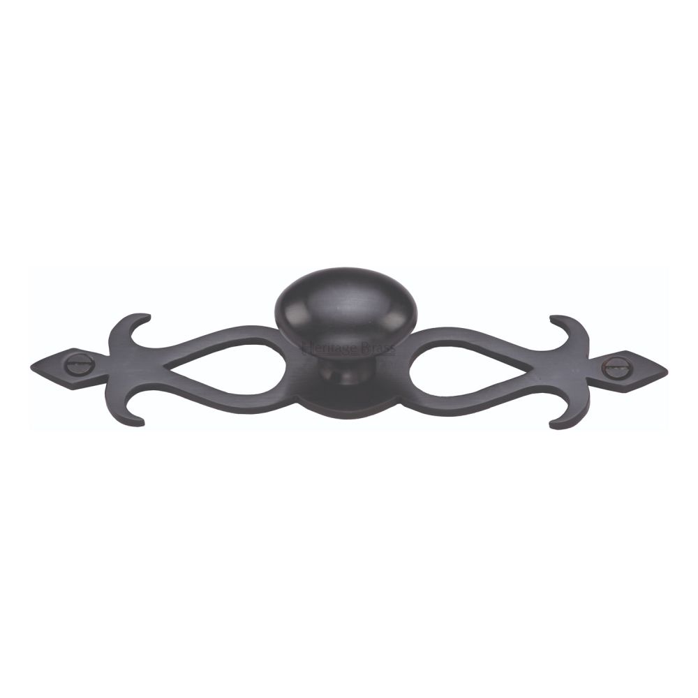 This is an image of a Heritage Brass - Cabinet Knob Oval/Backplate Design 32mm Matt Black Finish, c3072-32-bkmt that is available to order from T.H Wiggans Ironmongery in Kendal.