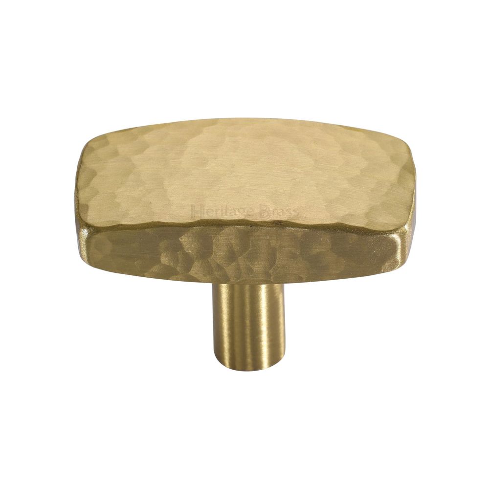 This is an image of a Heritage Brass - Cabinet Knob Rectangular Hammered Design 41mm Satin Brass Finish, c3386-41-sb that is available to order from T.H Wiggans Ironmongery in Kendal.