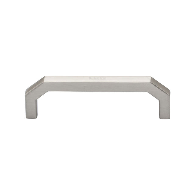 This is an image of a Heritage Brass - Cabinet Pull Hex Angular Design 101mm CTC Satin Nickel Finish, c3465-101-sn that is available to order from T.H Wiggans Ironmongery in Kendal.