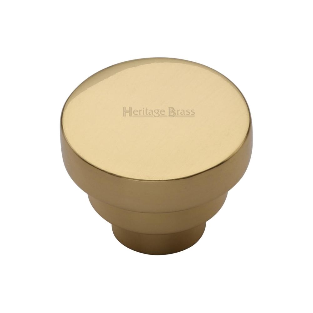 This is an image of a Heritage Brass - Cabinet Knob Round Stepped Design 32mm Polished Brass Finish, c3624-32-pb that is available to order from T.H Wiggans Ironmongery in Kendal.