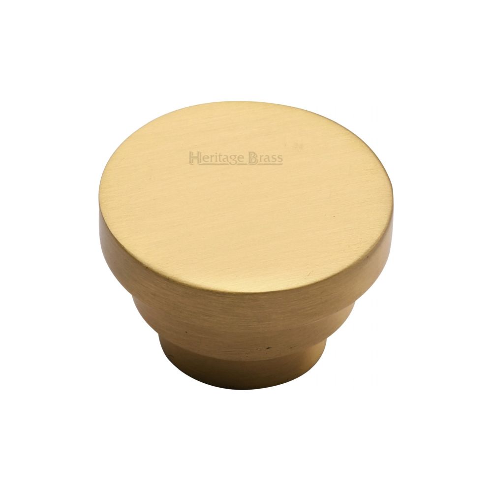 This is an image of a Heritage Brass - Cabinet Knob Round Stepped Design 32mm Satin Brass Finish, c3624-32-sb that is available to order from T.H Wiggans Ironmongery in Kendal.