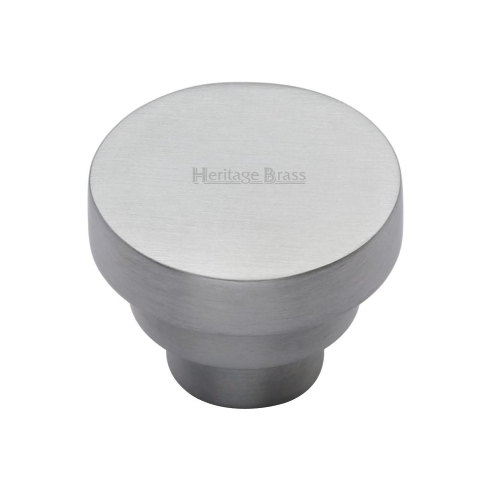 This is an image of a Heritage Brass - Cabinet Knob Round Stepped Design 38mm Satin Chrome Finish, c3624-38-sc that is available to order from T.H Wiggans Ironmongery in Kendal.