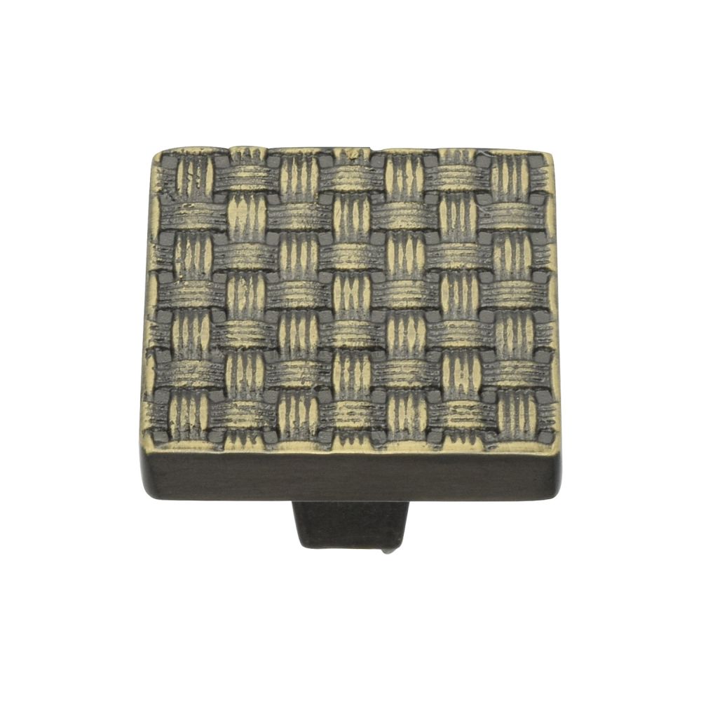 This is an image of a Heritage Brass - Cabinet Knob Square Weave Design 32mm Aged Brass Finish, c3631-32-ab that is available to order from T.H Wiggans Ironmongery in Kendal.