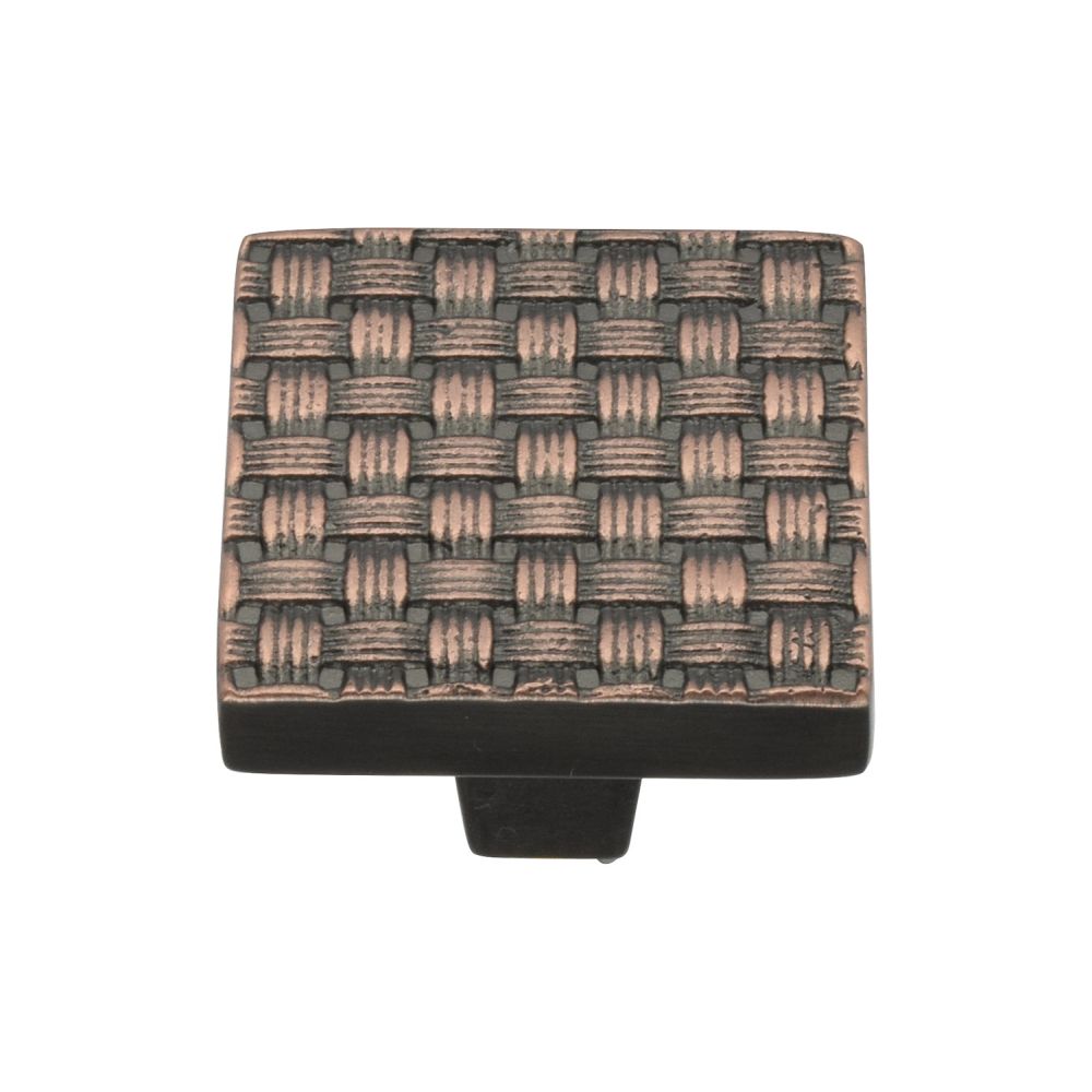 This is an image of a Heritage Brass - Cabinet Knob Square Weave Design 32mm Aged Copper Finish, c3631-32-ac that is available to order from T.H Wiggans Ironmongery in Kendal.