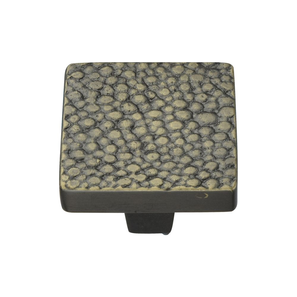 This is an image of a Heritage Brass - Cabinet Knob Square Stingray Design 32mm Aged Brass Finish, c3653-32-ab that is available to order from T.H Wiggans Ironmongery in Kendal.