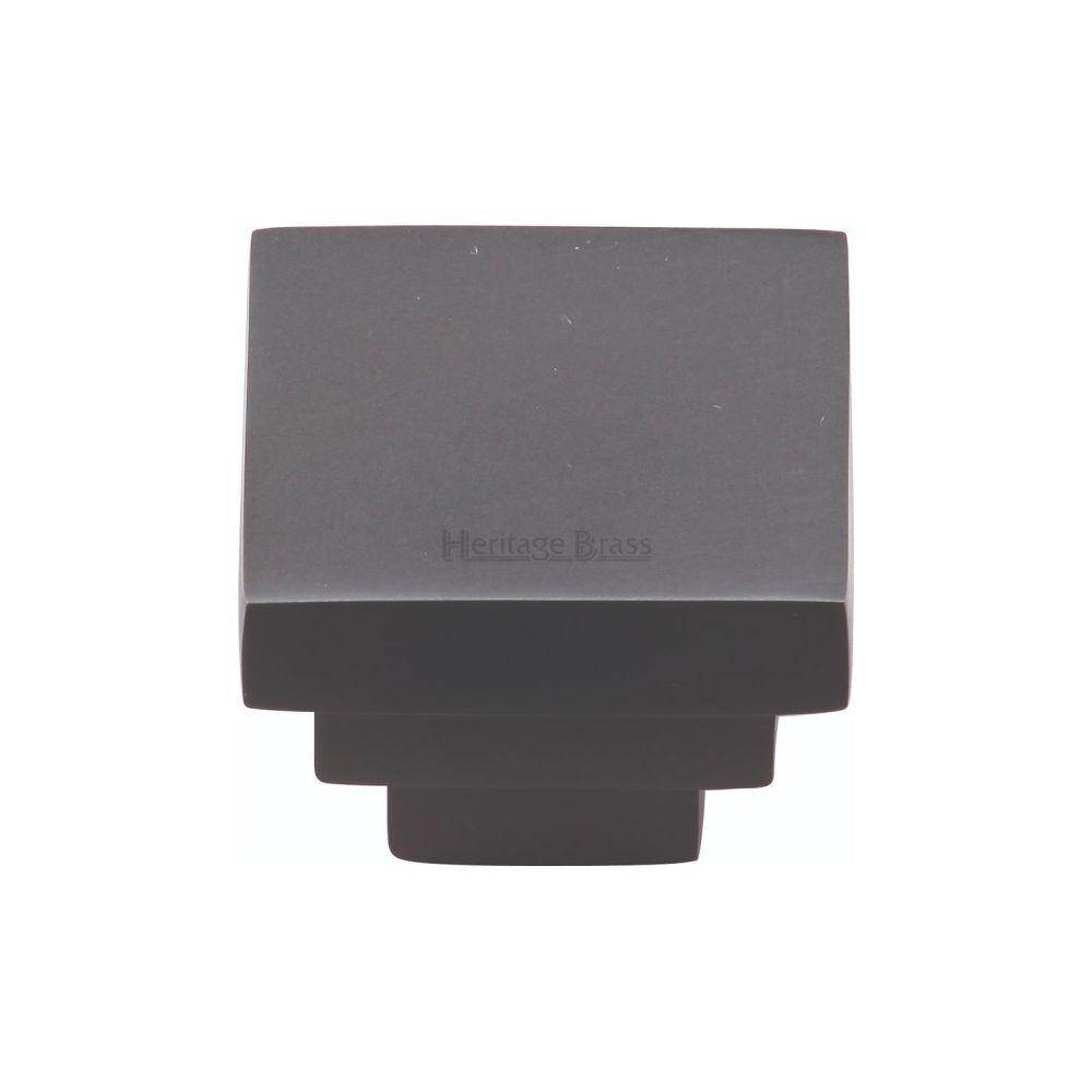 This is an image of a Heritage Brass - Cabinet Knob Square Stepped Design 32mm Matt Black Finish, c3672-32-bkmt that is available to order from T.H Wiggans Ironmongery in Kendal.