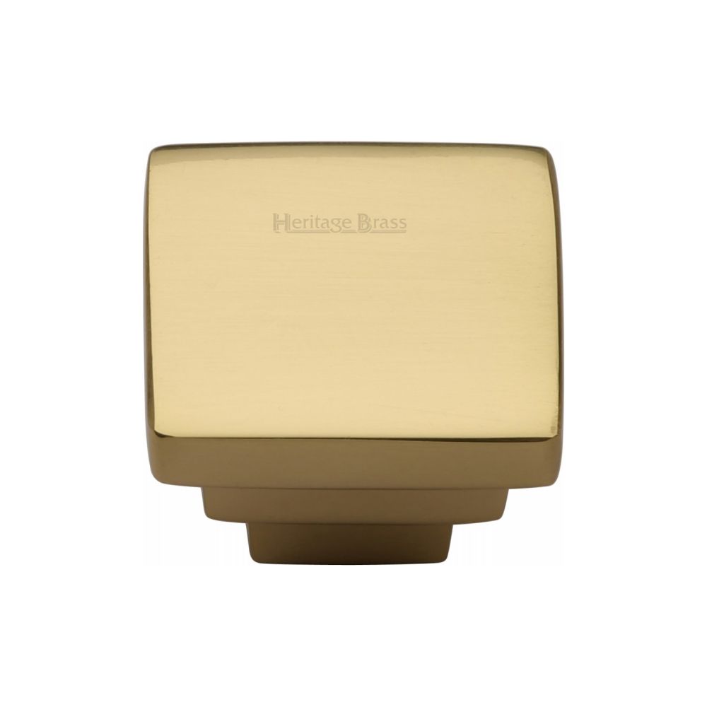 This is an image of a Heritage Brass - Cabinet Knob Square Stepped Design 32mm Polished Brass Finish, c3672-32-pb that is available to order from T.H Wiggans Ironmongery in Kendal.