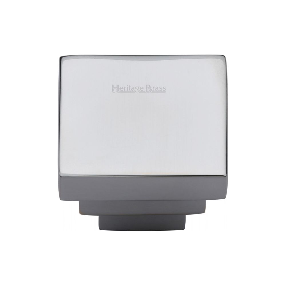 This is an image of a Heritage Brass - Cabinet Knob Square Stepped Design 32mm Polished Chrome Finish, c3672-32-pc that is available to order from T.H Wiggans Ironmongery in Kendal.