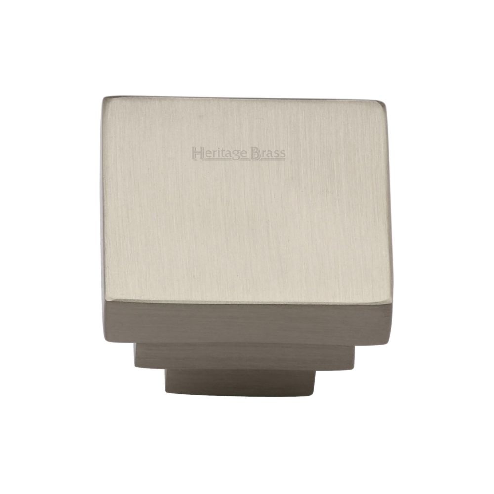 This is an image of a Heritage Brass - Cabinet Knob Square Stepped Design 32mm Satin Nickel Finish, c3672-32-sn that is available to order from T.H Wiggans Ironmongery in Kendal.