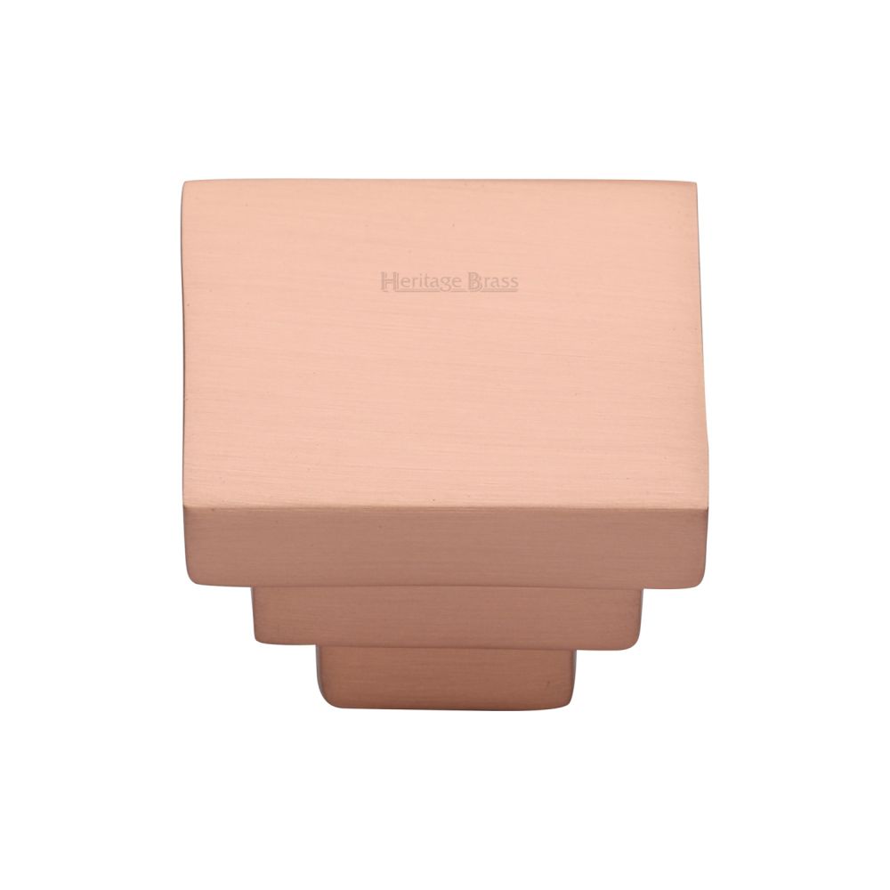 This is an image of a Heritage Brass - Cabinet Knob Square Stepped Design 32mm Satin Rose Gold Finish, c3672-32-srg that is available to order from T.H Wiggans Ironmongery in Kendal.