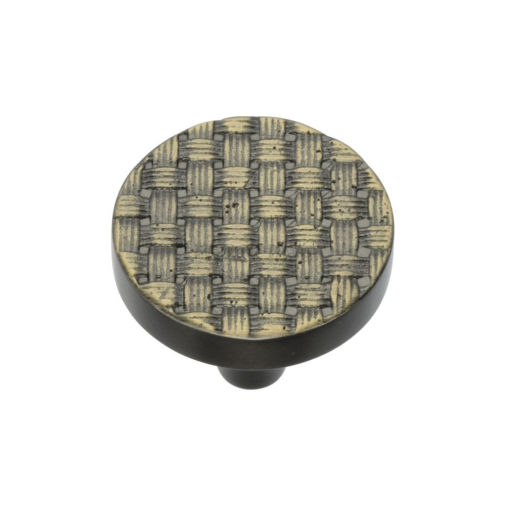 This is an image of a Heritage Brass - Cabinet Knob Round Weave Design 32mm Aged Brass Finish, c3675-32-ab that is available to order from T.H Wiggans Ironmongery in Kendal.