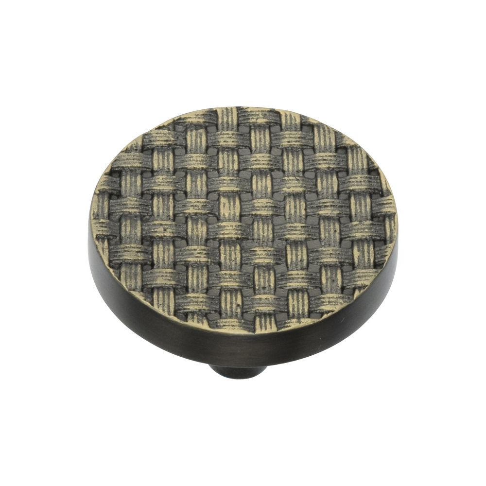 This is an image of a Heritage Brass - Cabinet Knob Round Weave Design 38mm Aged Brass Finish, c3675-38-ab that is available to order from T.H Wiggans Ironmongery in Kendal.