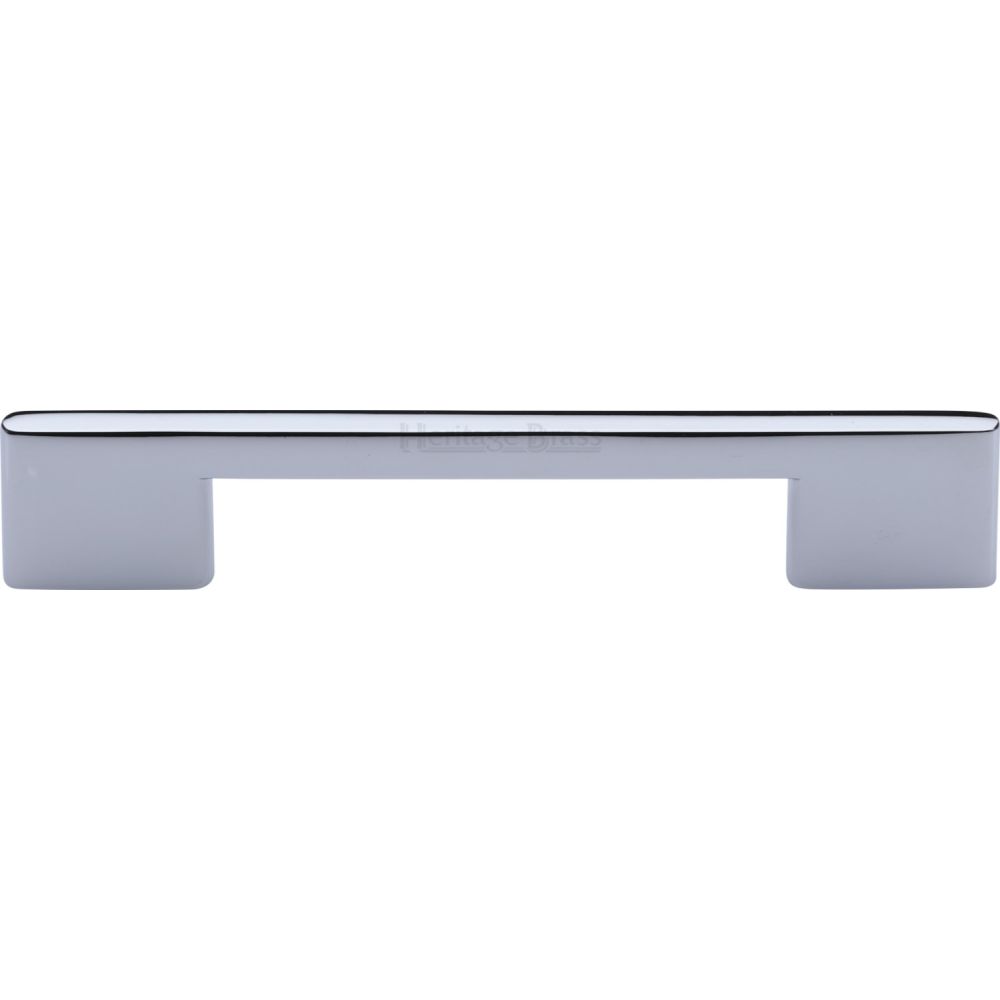 This is an image of a Heritage Brass - Cabinet Pull Slim Metro Design 128mm CTC Polished Chrome Finish, c3681-128-pc that is available to order from T.H Wiggans Ironmongery in Kendal.