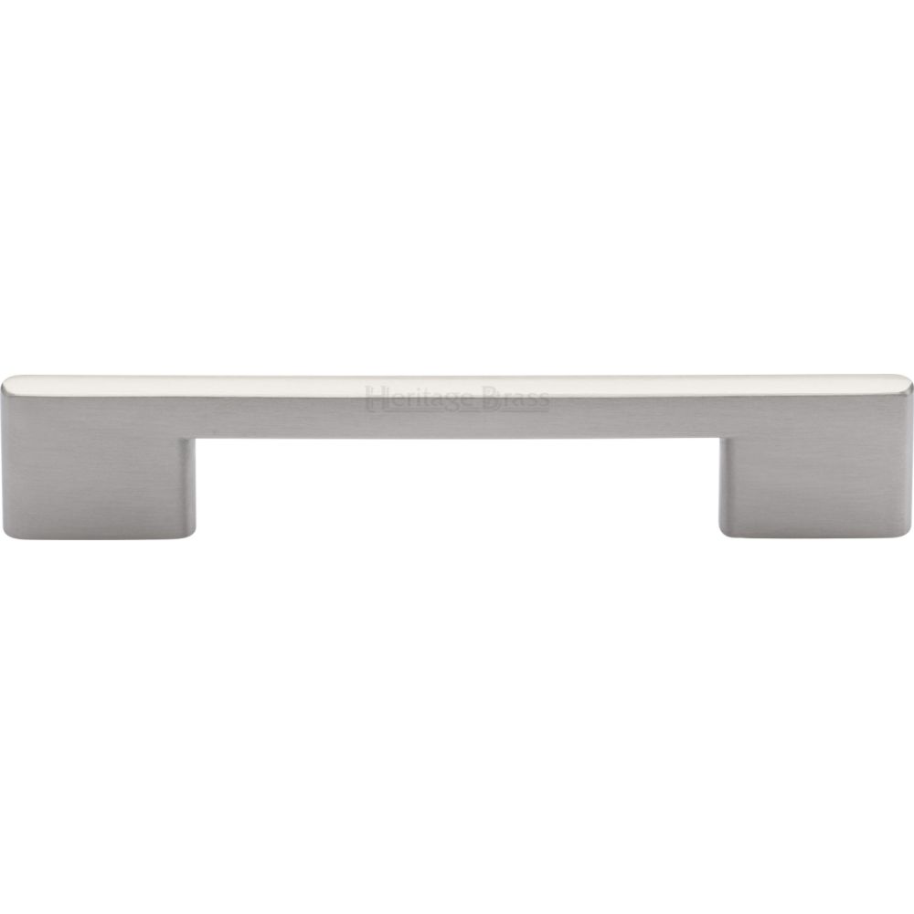 This is an image of a Heritage Brass - Cabinet Pull Slim Metro Design 128mm CTC Satin Nickel Finish, c3681-128-sn that is available to order from T.H Wiggans Ironmongery in Kendal.