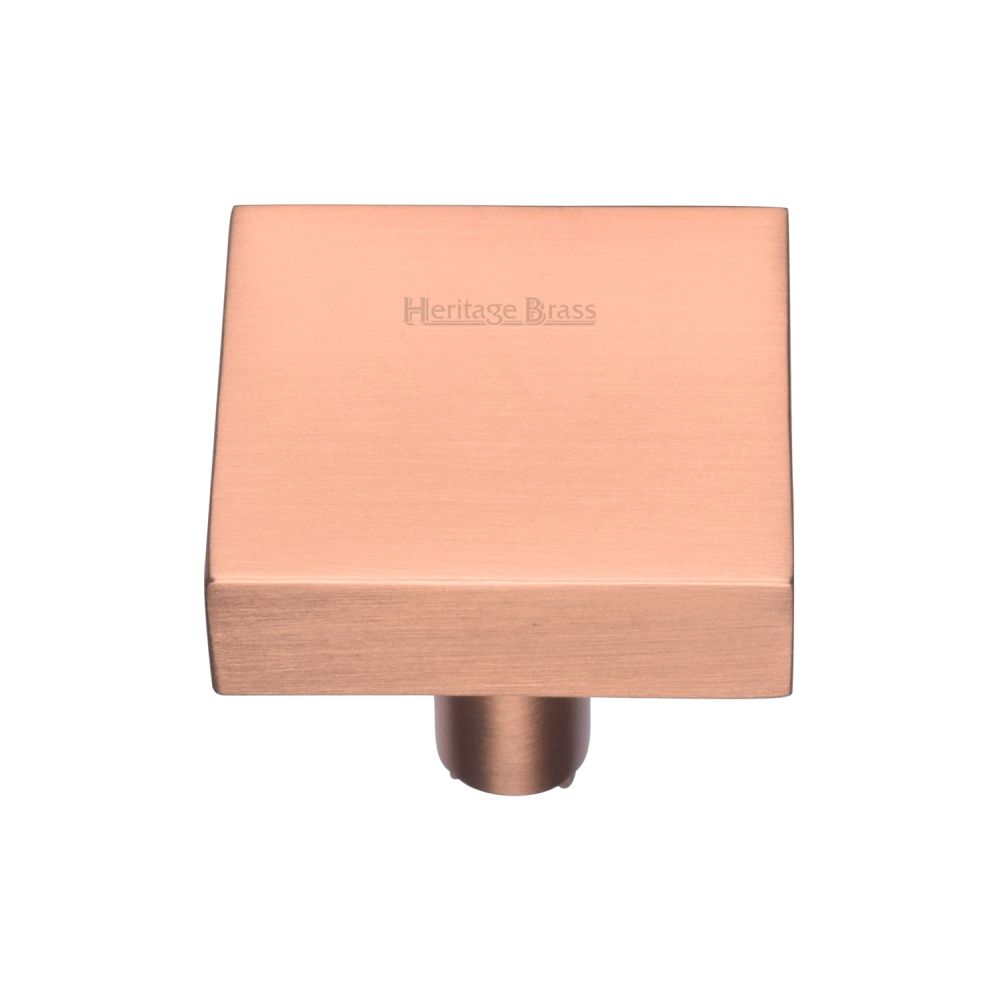 This is an image of a Heritage Brass - Cabinet Knob Square Design 32mm Satin Rose Gold Finish, c3685-32-srg that is available to order from T.H Wiggans Ironmongery in Kendal.
