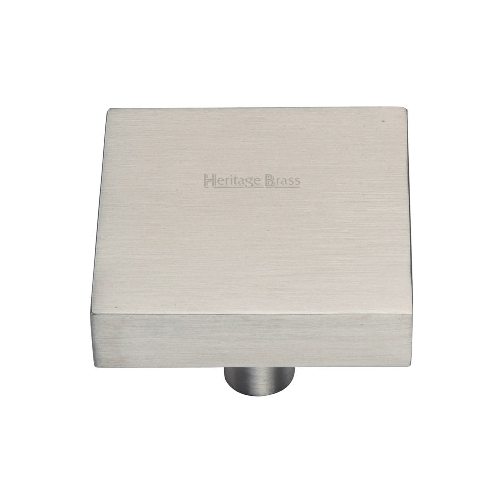 This is an image of a Heritage Brass - Cabinet Knob Square Design 38mm Satin Nickel Finish, c3685-38-sn that is available to order from T.H Wiggans Ironmongery in Kendal.