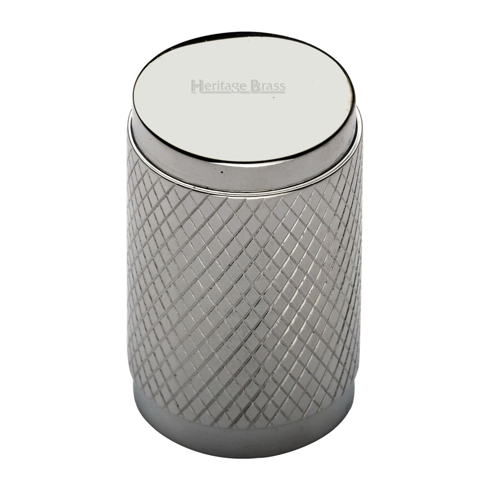 This is an image of a Heritage Brass - Cabinet Knob Cylindric Knurled Design 21mm Polished Nickel Finish, c3840-pnf that is available to order from T.H Wiggans Ironmongery in Kendal.