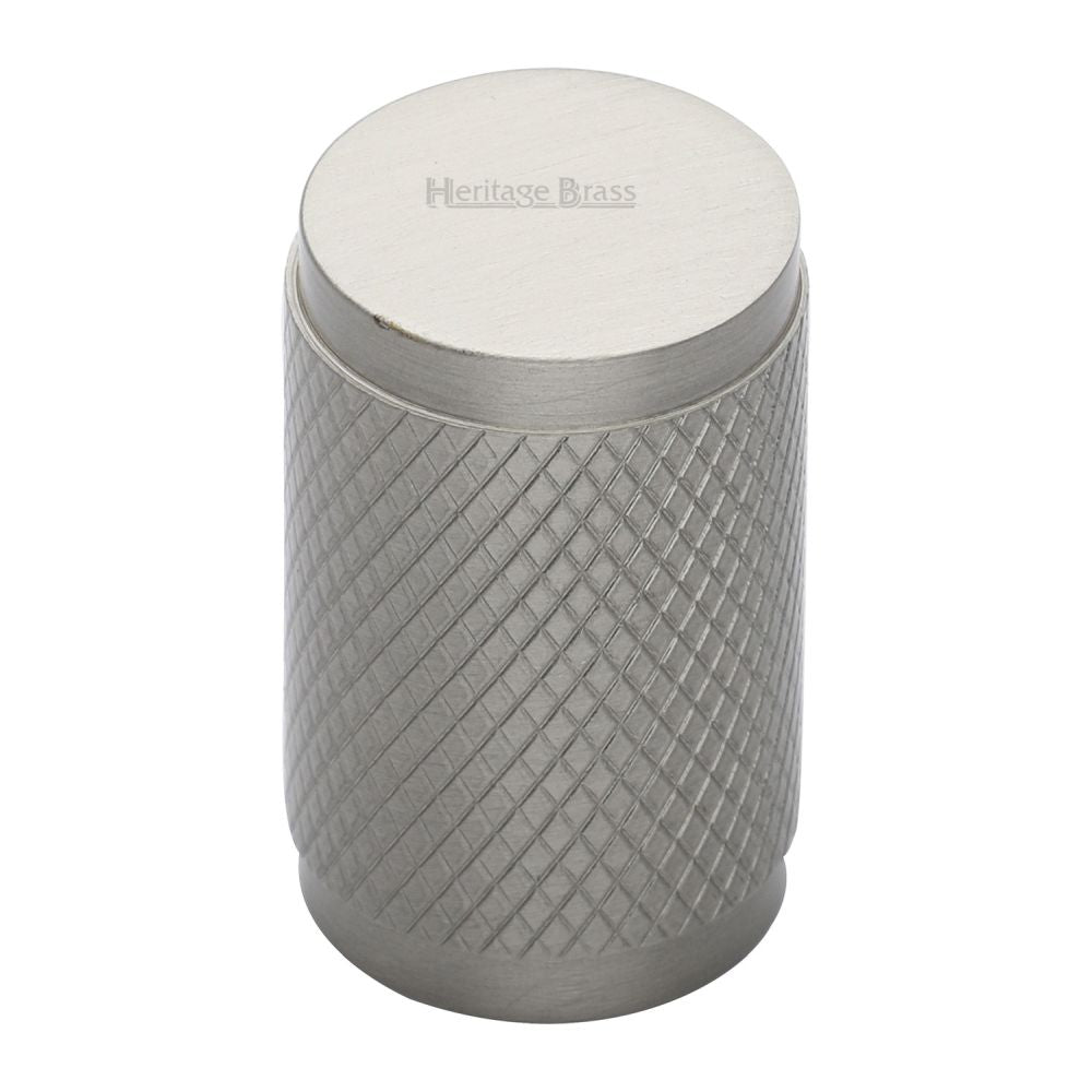 This is an image of a Heritage Brass - Cabinet Knob Cylindric Knurled Design 21mm Satin Nickel Finish, c3840-sn that is available to order from T.H Wiggans Ironmongery in Kendal.