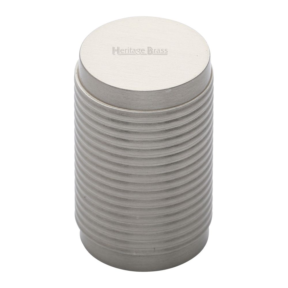 This is an image of a Heritage Brass - Cabinet Knob Cylindric Ribbed Design 21mm Satin Nickel Finish, c3850-sn that is available to order from T.H Wiggans Ironmongery in Kendal.
