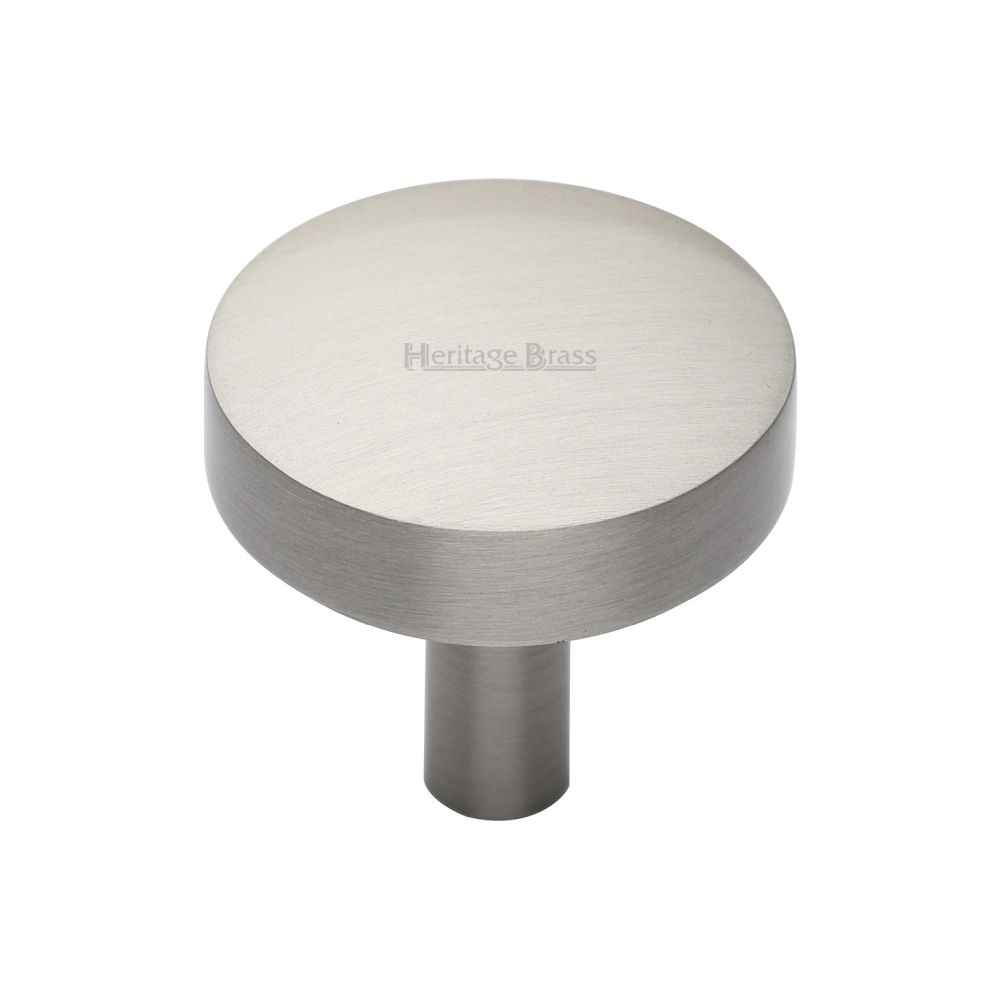 This is an image of a Heritage Brass - Cabinet Knob Domed Disc Design 32mm Satin Nickel Finish, c3875-32-sn that is available to order from T.H Wiggans Ironmongery in Kendal.
