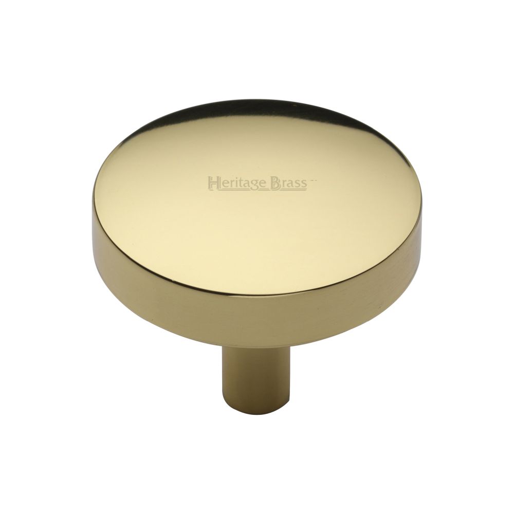 This is an image of a Heritage Brass - Cabinet Knob Domed Disc Design 38mm Polished Brass Finish, c3875-38-pb that is available to order from T.H Wiggans Ironmongery in Kendal.